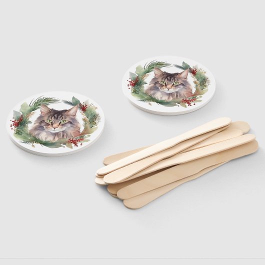 Éventail Maine Coon Chat Noël Wreath Festive Kitten (Non-assemblé)