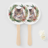 Éventail Maine Coon Chat Noël Wreath Festive Kitten (Devant et derrière)