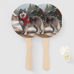 Éventail Malamute d'Alaska dans la neige de Noël