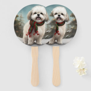 Éventail Malti Tzu Chien dans la neige Noël