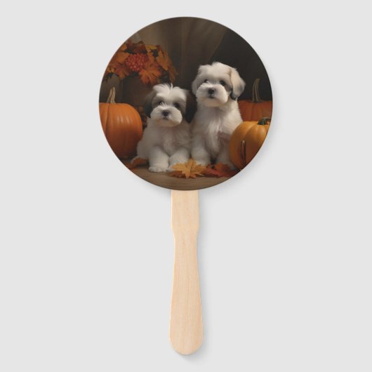 Éventail Malti tzu Puppy Citrouille d'automne (Dos)