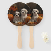 Éventail Malti tzu Puppy Citrouille d'automne (Devant et derrière)
