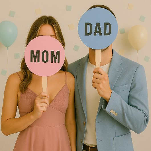 Éventail Maman ou papa ? | Jeu de Baby shower rose moderne