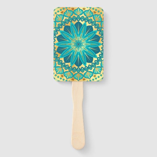 Éventail Mandala Fleur Bleu Or (Devant)