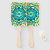 Éventail Mandala Fleur Bleu Or (Devant et derrière)