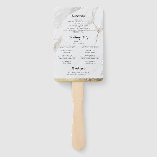 Éventail Marbre d'or Faux programme de mariage moderne (Dos)