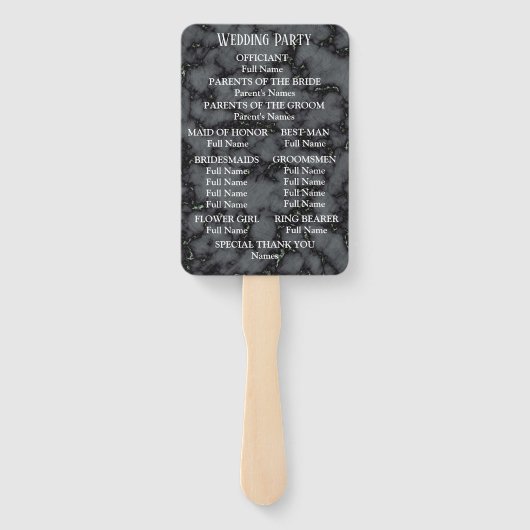Éventail Marbre noir avec texte blanc Programme de mariage (Dos)