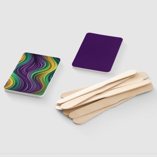 Éventail Mardi Gras coloré à motif vague (Non-assemblé)