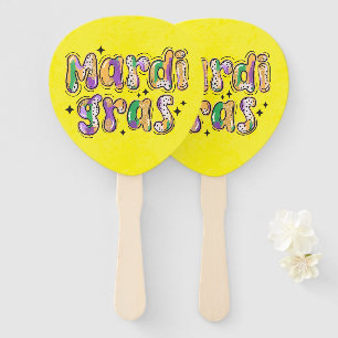 Éventail Mardi Gras jaune vert pourpre