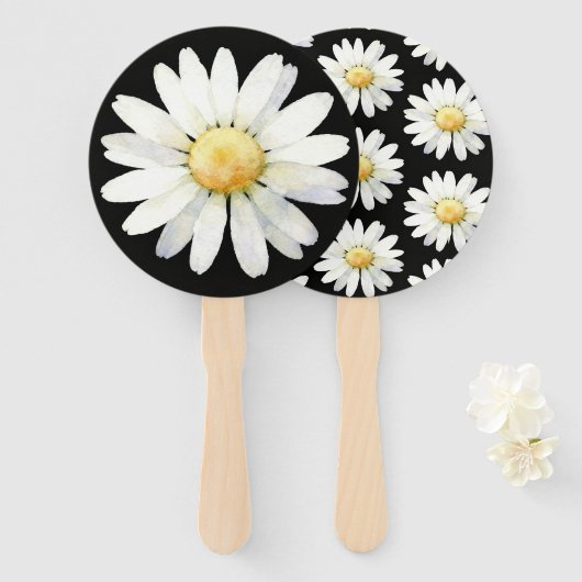 Éventail Marguerites à points jaunes (Devant et derrière)