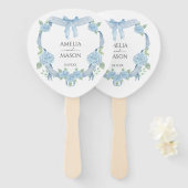 Éventail Mariage à l'aquarelle avec hydrangea bleu poussiér (Devant et derrière)