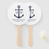 Éventail Mariage Ancre bleu marine (Devant et derrière)