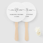 Éventail Mariage blanc m. mme heart script (Devant et derrière)