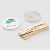 Éventail Mariage bleu Aqua et or Floral (Non-assemblé)