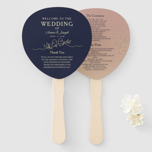 Éventail Mariage Bleu Marine (Devant et derrière)