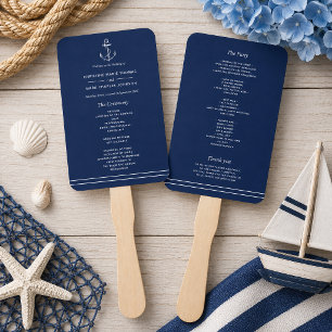 Éventail Mariage bleu marine blanc nautique ancre bord de m