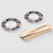 Éventail Mariage bleu marine feuille rose et or (Non-assemblé)