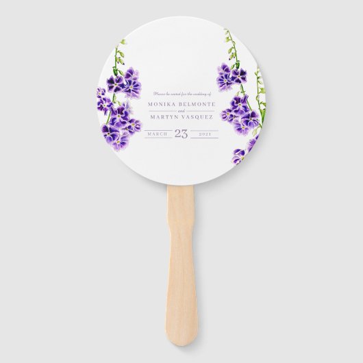 Éventail Mariage botanique de l'aquarelle violette (Devant)