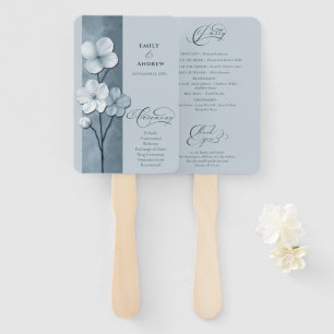 Éventail Mariage botanique floral bleu poussiéreux dessiné 