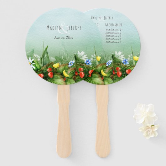 Éventail Mariage campagnard bleu ciel de la prairie de frai (Devant et derrière)