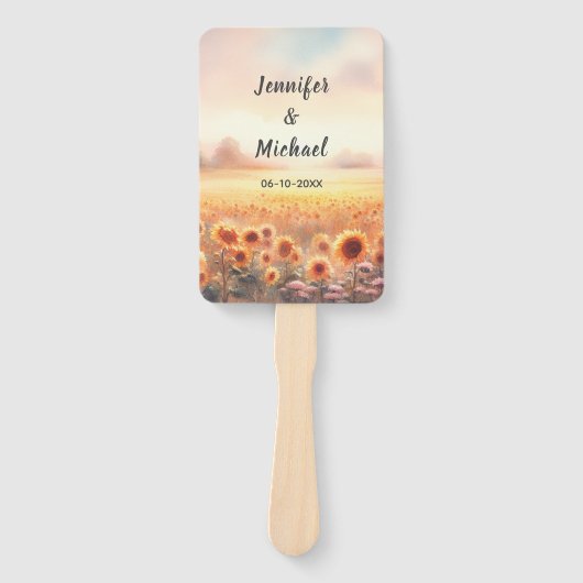 Éventail Mariage campagnard d'aquarelle rustique Boho Sunfl (Devant)