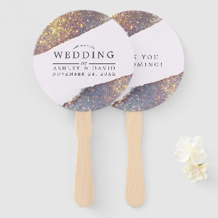 Éventail Mariage Chic Pailleté Or Violet Irridescent