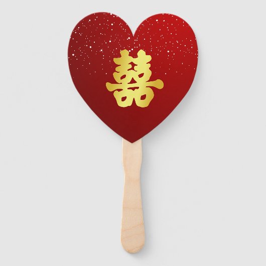 Éventail Mariage chinois rouge flocon de neige double bonhe (Devant)