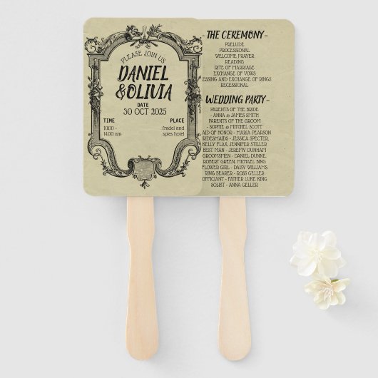 Éventail Mariage classique Vintage vert noir (Devant et derrière)