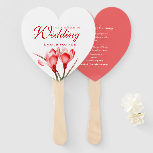 Éventail Mariage crocus rouge oranger fleurie programme fan