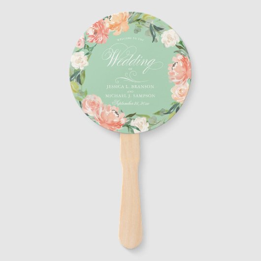 Éventail Mariage d'accueil Floral à la menthe de Brosse (Devant)