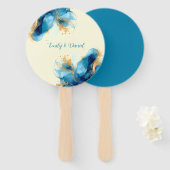 Éventail Mariage d'aquarelle bleu et or Abstrait (Devant et derrière)