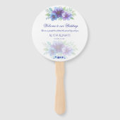 Éventail Mariage d'aquarelle romantique bleu violet (Devant)