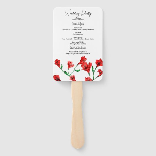 Éventail Mariage d'aquarelle rouge (Dos)