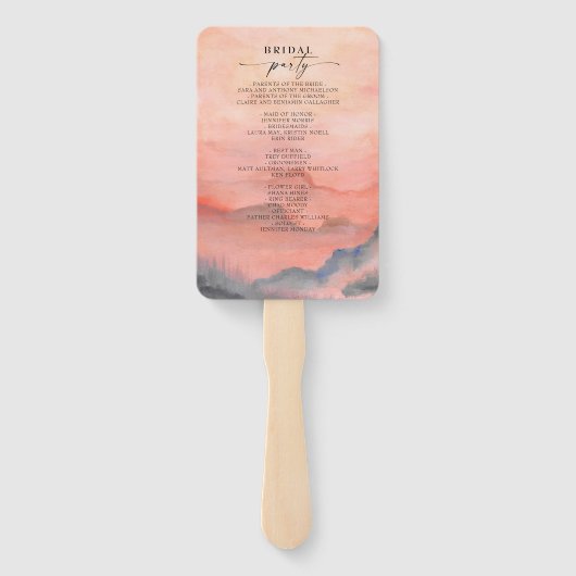 Éventail Mariage d'aquarelle Sunset Mountain Rustic (Dos)