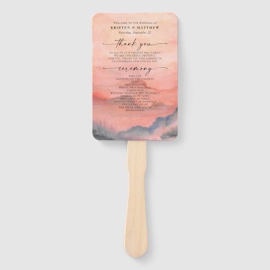 Éventail Mariage d'aquarelle Sunset Mountain Rustic (Devant)
