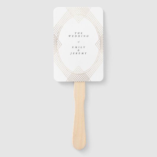 Éventail Mariage d'Art Déco Géométrique Ovale Blanc Or (Devant)