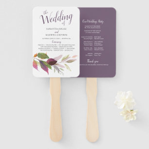 Éventail Mariage d'automne avec feuilles aquarelles violett