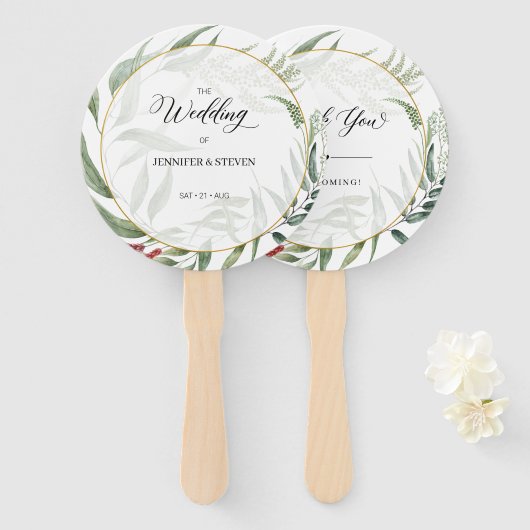 Éventail Mariage de couronne Feuille de verdure Bienvenue (Devant et derrière)