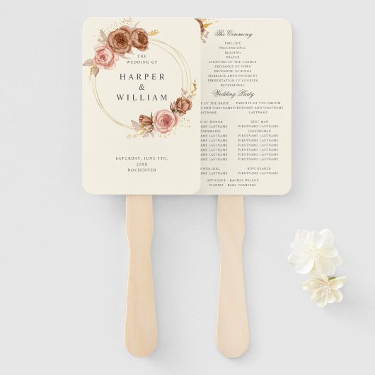 Éventail mariage de couronnes en or rose doux champagne (Devant et derrière)