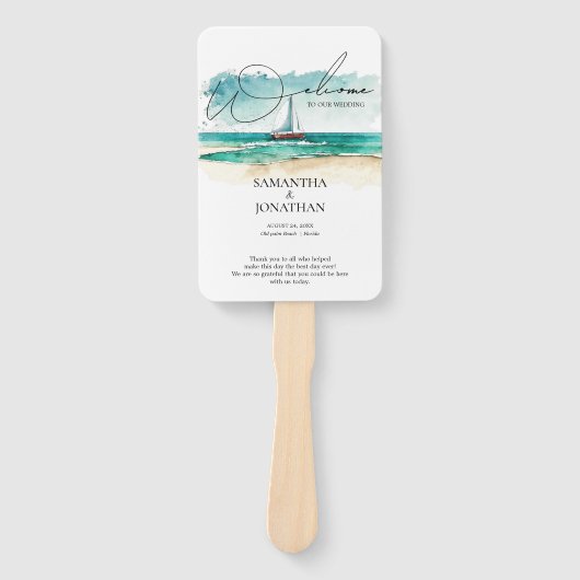 Éventail Mariage de croisière océanique bleu simple (Devant)