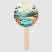 Éventail Mariage de destination à Hawaii à l'aquarelle (Dos)