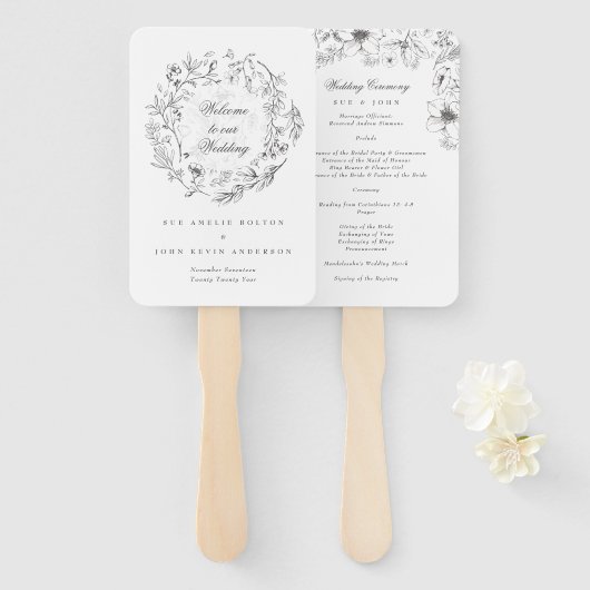 Éventail Mariage de fleurs botaniques classiques (Devant et derrière)