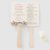 Éventail Mariage de fleurs de prés pourpre jaune moutarde d (Devant et derrière)