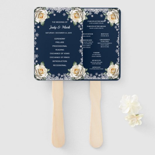 Éventail Mariage de Noël des Flammes de neige Roses blanche (Devant et derrière)