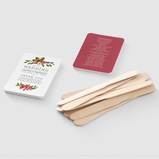 Éventail Mariage de Noël Floral Holly Programme d'aquarelle (Non-assemblé)