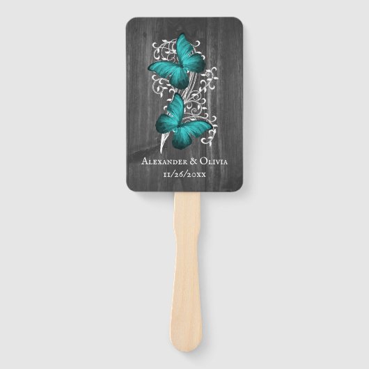 Éventail Mariage de papillon rustique turquoise Favoriser l (Devant)