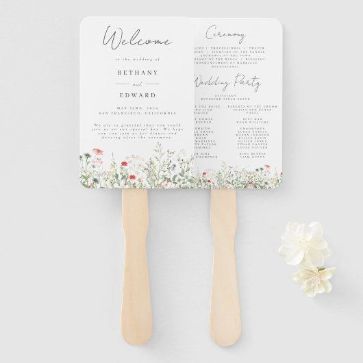 Éventail Mariage de prairie fleur sauvage (Devant et derrière)