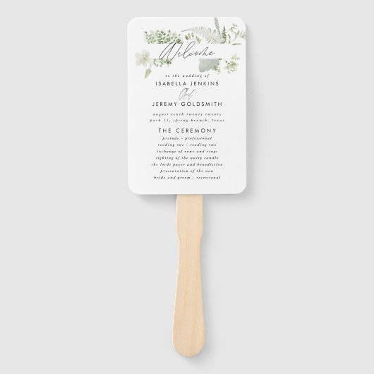 Éventail Mariage de script botanique moderne bleu marine (Devant)