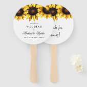 Éventail Mariage de tournesol Favoriser Blanc Jaune Fans fl (Devant et derrière)