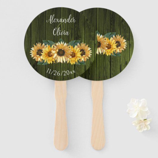 Éventail Mariage de tournesol vert rustique Favoriser le ve (Devant et derrière)
